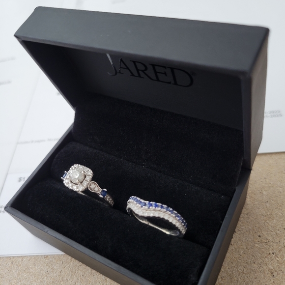 BAND SOLD!!14K WHITE GOLD VERA WANG DIAMOND & SAPPHIRE WISH 2 PC BRIDAL SET S: 5 - Picture 3 of 16